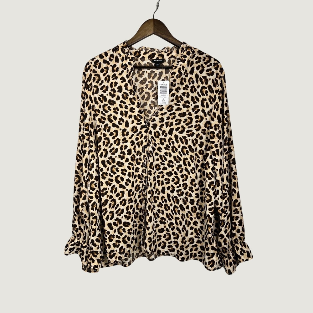Torrid Frida Leopard Georgette Button Down‎ Shirt 2 2X Plus Size New 43335423